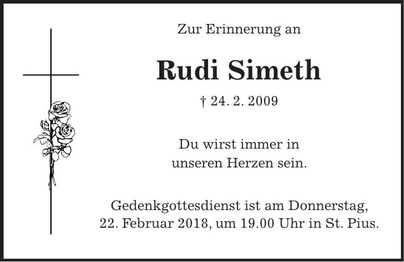 Traueranzeige Rudi Simeth