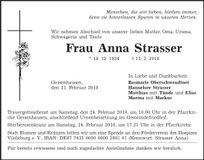 Traueranzeige Anna Strasser