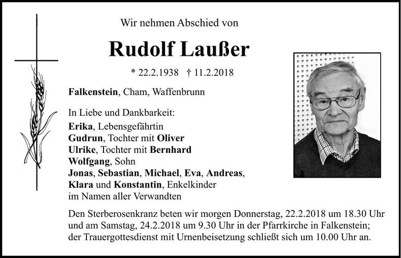 Traueranzeige Rudolf Laußer