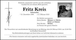 Traueranzeige Fritz Kreis