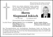 Traueranzeige Siegmund Jokisch