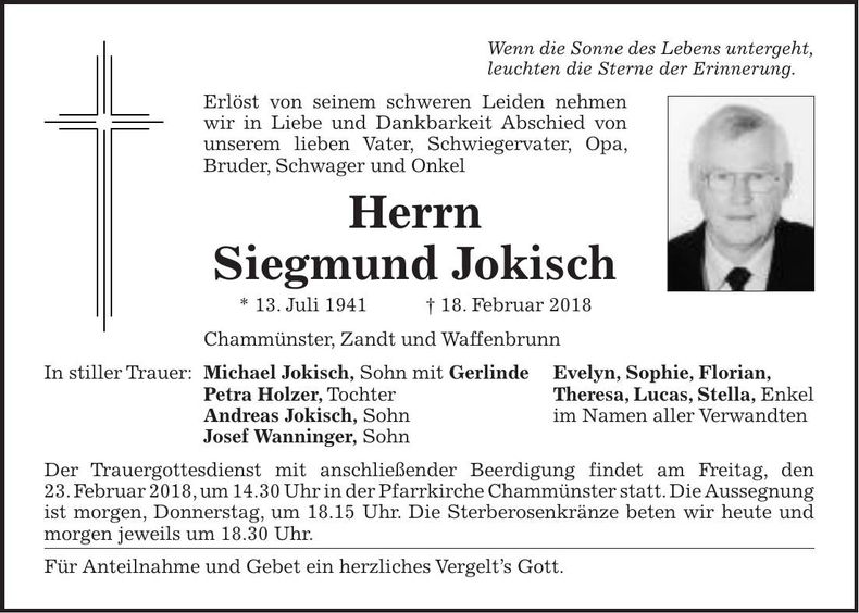 Traueranzeige Siegmund Jokisch