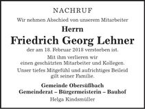 Traueranzeige Friedrich Lehner
