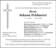 Traueranzeige Johann Feldmeier
