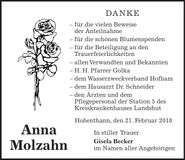 Traueranzeige Anna Molzahn