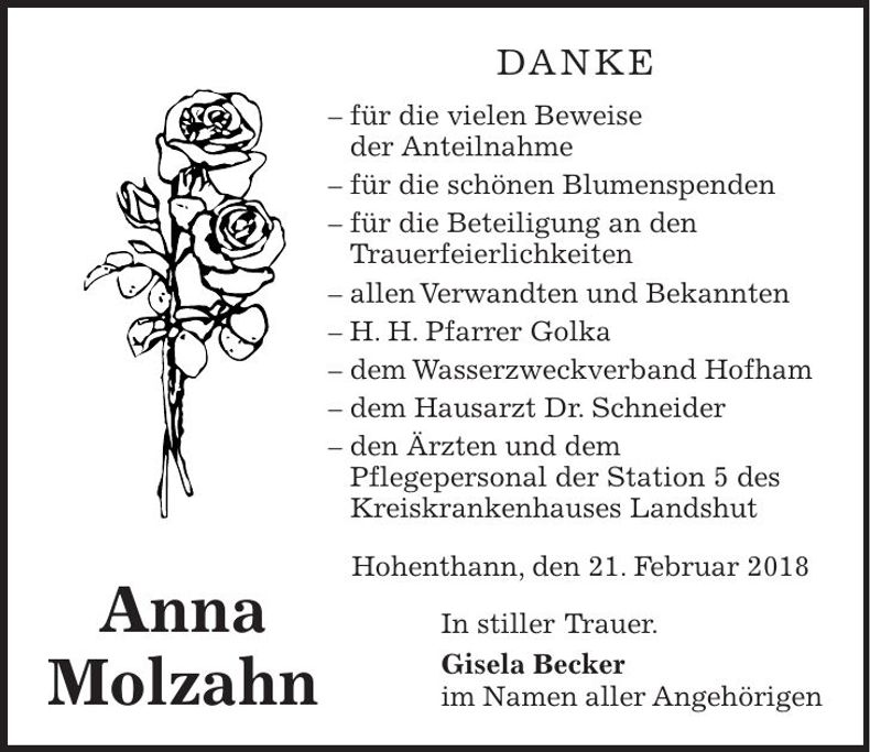 Traueranzeige Anna Molzahn