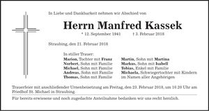 Traueranzeige Manfred Kassek