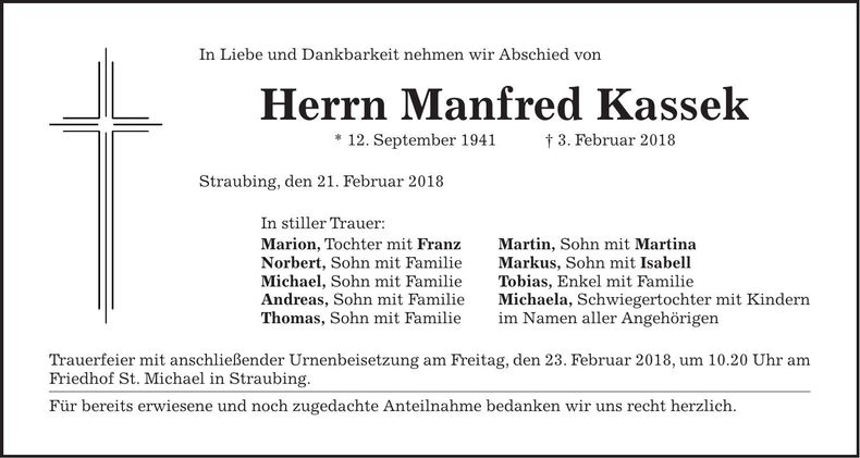 Traueranzeige Manfred Kassek
