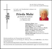 Traueranzeige Frieda Muhr