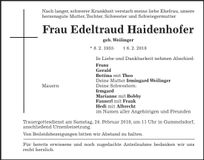 Traueranzeige Edeltraud Heidenhofer