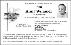 Traueranzeige Anna Wimmer