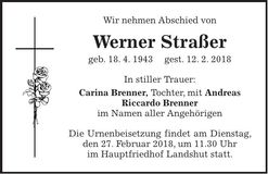 Traueranzeige Werner Straßer