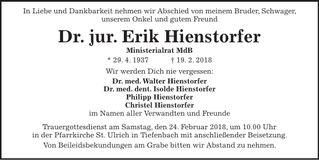 Traueranzeige Erik Hienstorfer