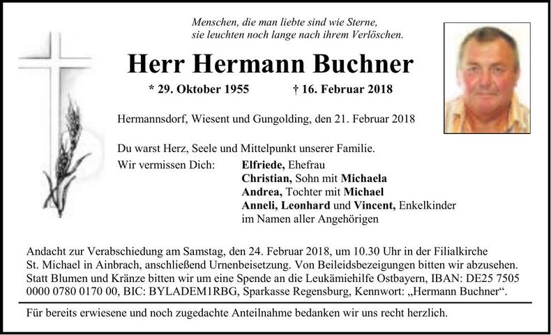 Traueranzeige Hermann Buchner