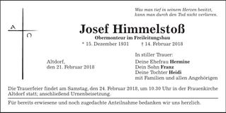 Traueranzeige Josef Himmelstoß