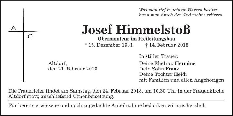 Traueranzeige Josef Himmelstoß