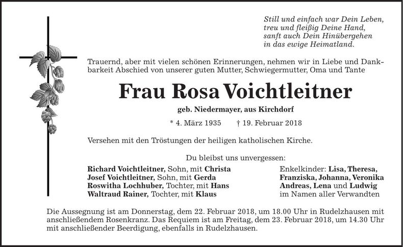 Traueranzeige Rosa Voichtleitner