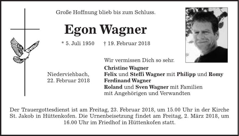 Traueranzeige Egon Wagner