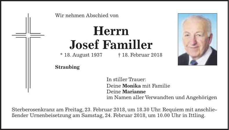 Traueranzeige Josef Familler