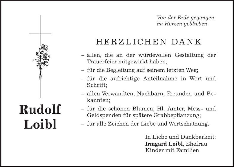 Traueranzeige Rudolf Loibl