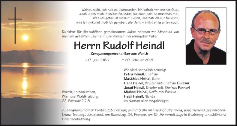 Traueranzeige Rudolf Heindl