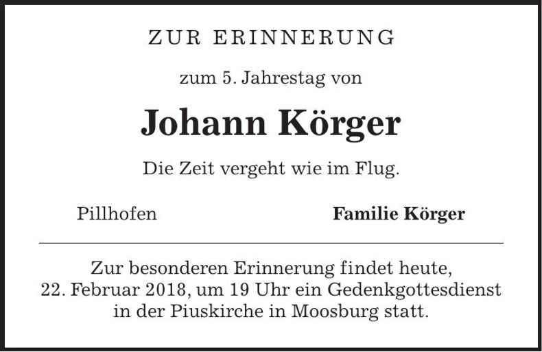 Traueranzeige Johann Körger