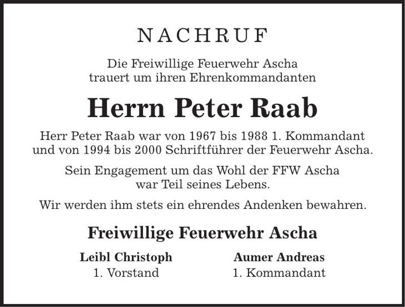 Traueranzeige Peter Raab