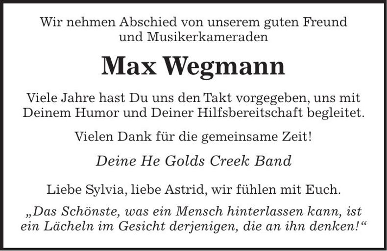 Traueranzeige Max Wegmann