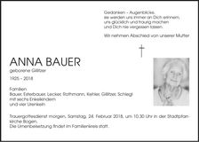 Traueranzeige Anna Bauer