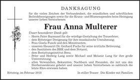 Traueranzeige Anna Multerer
