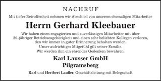 Traueranzeige Gerhard Kleebauer