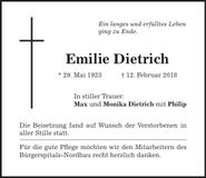 Traueranzeige Emilie Dietrich