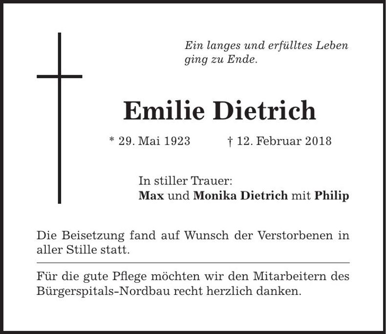 Traueranzeige Emilie Dietrich