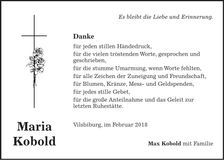 Traueranzeige Maria Kobold