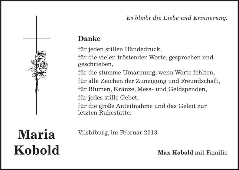 Traueranzeige Maria Kobold