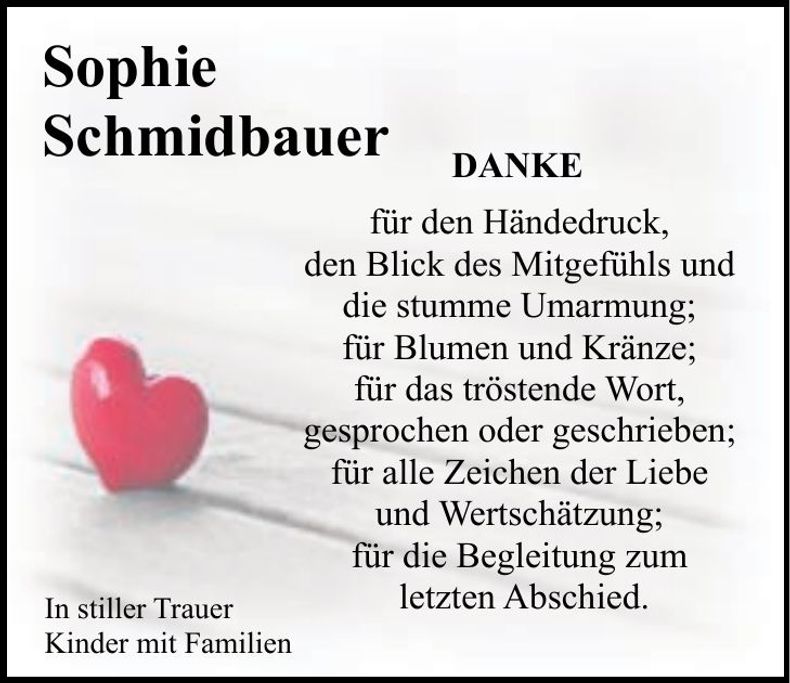 Traueranzeige Sophie Schmidbauer