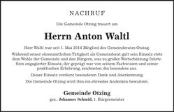 Traueranzeige Anton Waltl