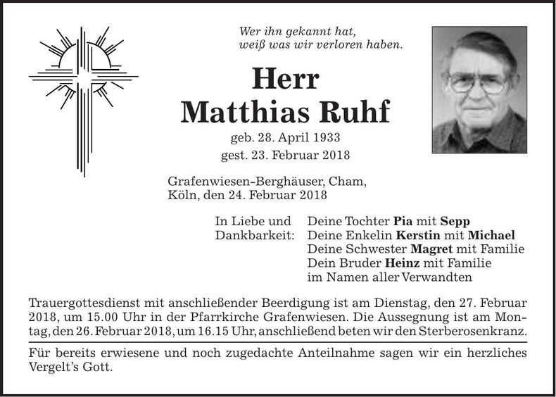 Traueranzeige Matthias Ruhf