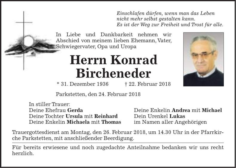 Traueranzeige Konrad Bircheneder