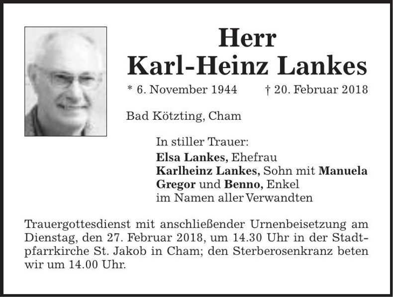 Traueranzeige Karl-Heinz Lankes
