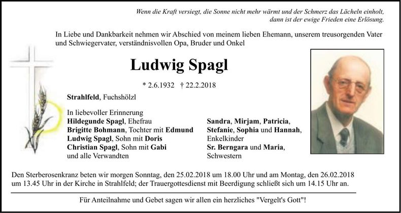 Traueranzeige Ludwig Spagl