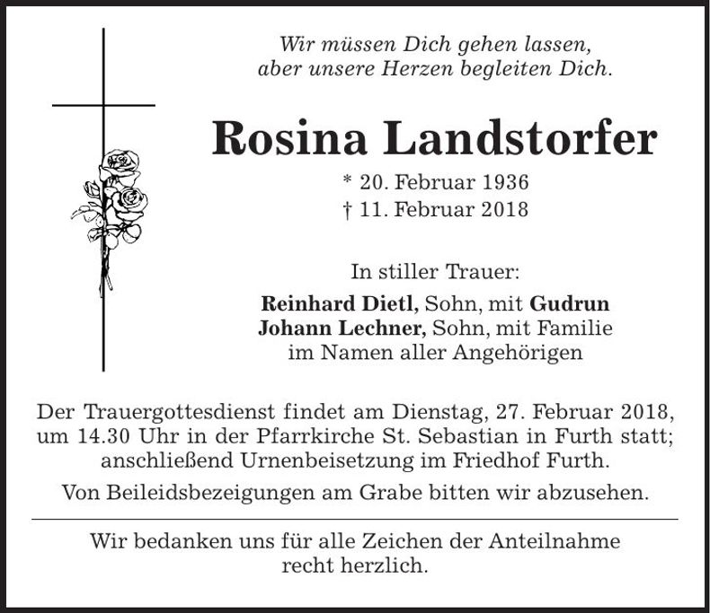 Traueranzeige Rosina Landstorfer