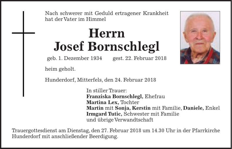 Traueranzeige Josef Bornschlegl