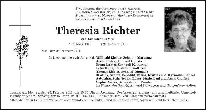 Traueranzeige Theresia Richter