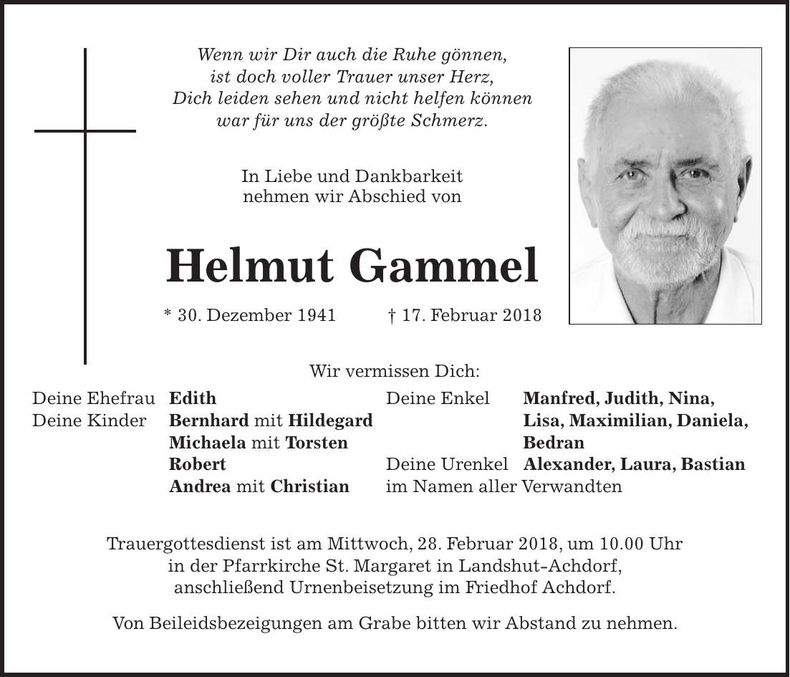 Traueranzeige Helmut Gammel
