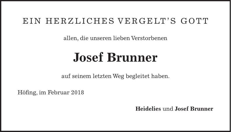 Traueranzeige Josef Brunner