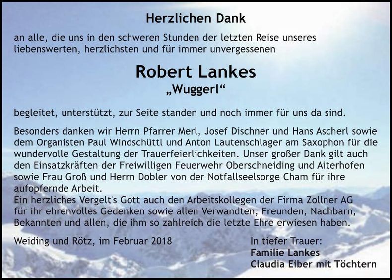 Traueranzeige Robert Lankes