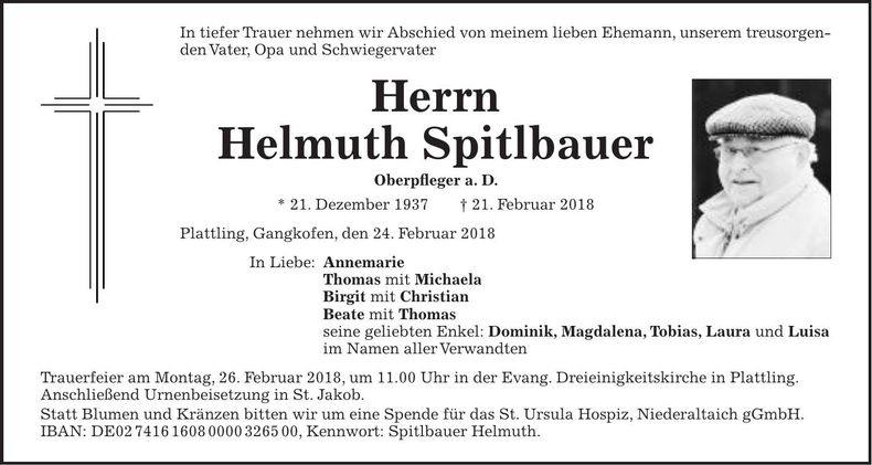 Traueranzeige Helmuth Spitlbauer