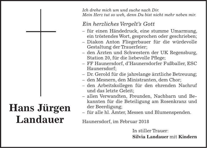 Traueranzeige Hans Jürgen Landauer