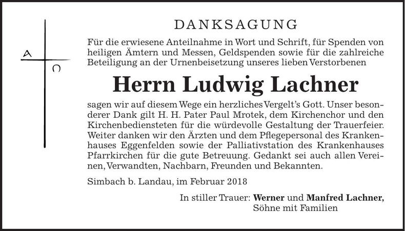 Traueranzeige Ludwig Lachner